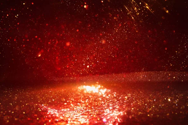 Background Abstract Red Gold Black Glitter Lights Defocused — Stock Photo, Image