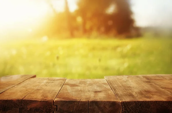 Empty Rustic Table Front Countryside Background Product Display Picnic Concept — Stock Photo, Image