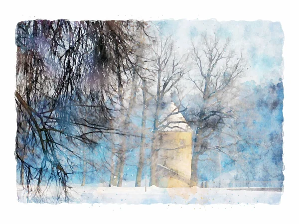 Akwarelowy Styl Abstrakcyjna Ilustracja Magicznego Zimowego Krajobrazu — Zdjęcie stockowe