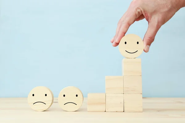 Concept Image Satisfaction Level Wooden Cubes Emotions — Stock Photo, Image