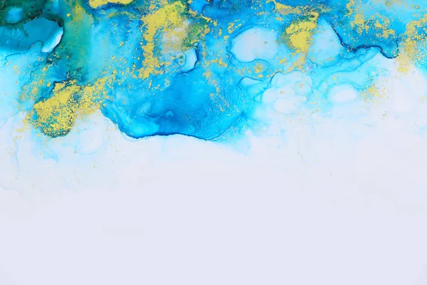 Art Photography Abstract Fluid Art Painting Alcohol Ink Blue Gold — Stock Photo, Image