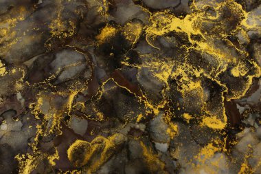 Alkol mürekkebi, siyah ve altın rengi olan soyut sıvı sanat resimlerinin sanat fotoğrafçılığı