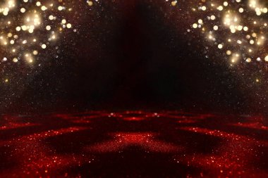 Kırmızı, siyah ve altın rengi ışıltılı klasik ışık arka planı. Odaklanamadı