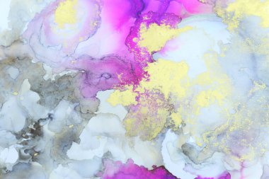 Alkol mürekkebi, pembe, mor, siyah ve altın renkli soyut sıvı sanat resimlerinin sanat fotoğrafçılığı
