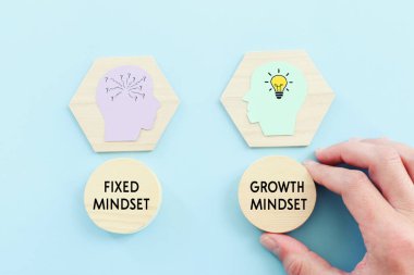 concept idea of choosing the right strategy. Fixed mindset vs Growth mindset. clipart