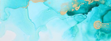 Alkol mürekkebi, mavi ve altın rengi olan soyut akışkan sanat resimlerinin sanat fotoğrafçılığı