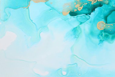 Alkol mürekkebi, mavi ve altın rengi olan soyut akışkan sanat resimlerinin sanat fotoğrafçılığı