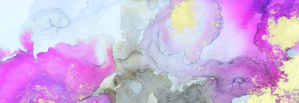 art photography of abstract fluid art painting with alcohol ink, black, pink and gold colors