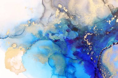 Alkol mürekkebi, mavi, siyah ve altın rengi olan soyut sıvı sanat resimlerinin sanat fotoğrafçılığı