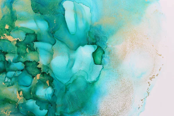 Alkol Mürekkebi Mavi Altın Rengi Olan Soyut Sıvı Resmin Sanat — Stok fotoğraf