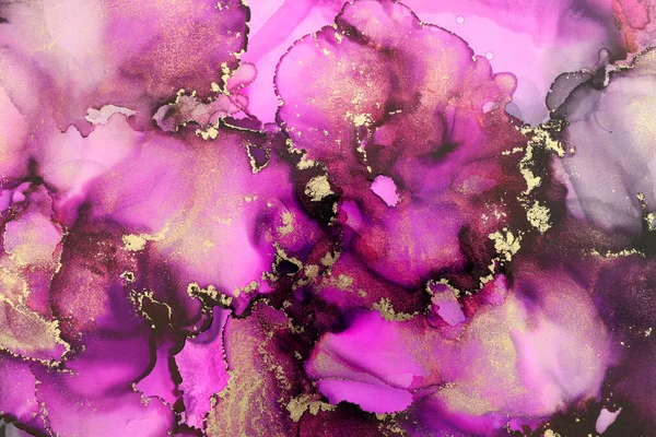 Kunstfotografie Abstrakter Flüssiger Malerei Mit Alkoholfarbe Rosa Lila Und Goldenen — Stockfoto