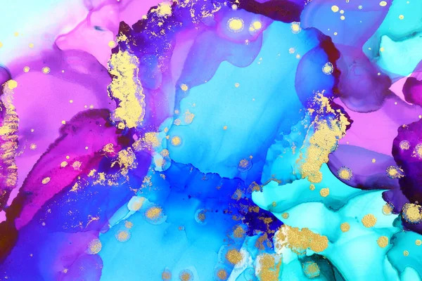 Alkol mürekkebi, mavi, mor, yeşil ve altın rengi olan soyut sıvı sanat resimlerinin sanat fotoğrafçılığı