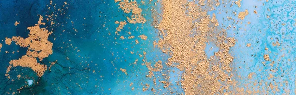 Umělecká Fotografie Abstraktní Tekuté Malby Alkoholem Inkoustem Modrými Zlatými Barvami — Stock fotografie