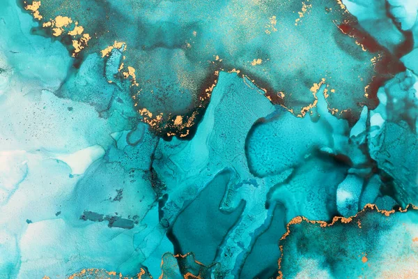 Umělecká Fotografie Abstraktní Tekuté Malby Alkoholem Inkoustem Modrými Zlatými Barvami — Stock fotografie
