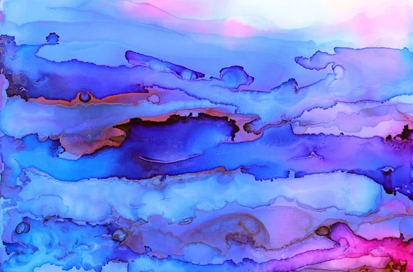 art photography of abstract fluid painting with alcohol ink, blue, pink and purple colors