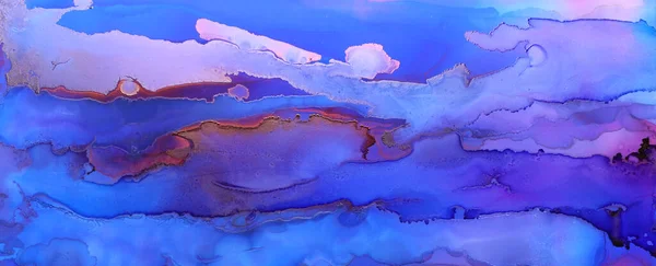 酒精油墨 粉色和紫色抽象流体画的艺术摄影 — 图库照片