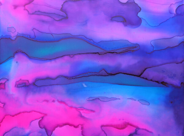 Art photography of abstract fluid painting with alcohol ink, blue, pink and purple colors