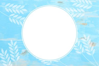 Buğday ekinleriyle mavi ahşap arka plan manzarası. Yahudi bayramının sembolleri - Shavuot