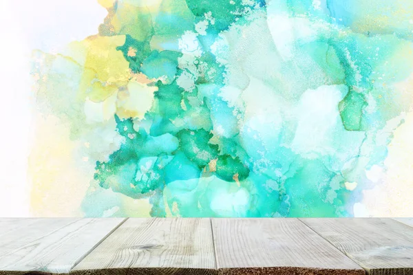 Background Wooden Table Front Abstract Trendy Painting Product Display — Stock Photo, Image