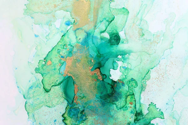 Art Photography Abstract Fluid Painting Alcohol Ink Green Gold Colors — Stock Photo, Image