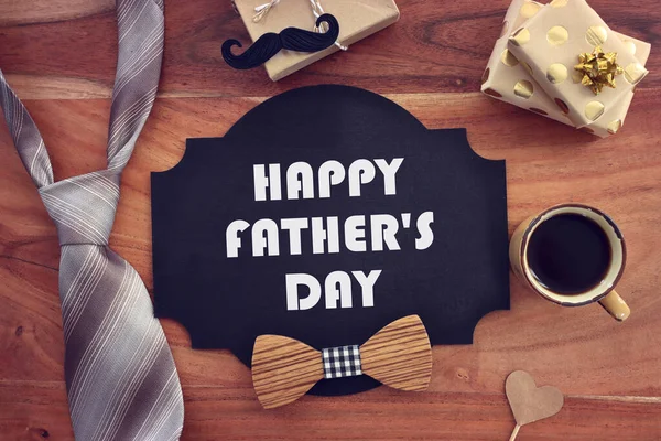 Top View Image Fathers Day Composition Vintage Father Accessories Blackboard — Stock Photo, Image