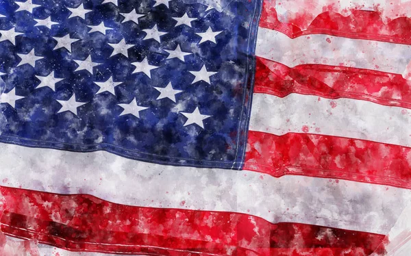 Aquarell Stil Und Abstraktes Bild Der Amerikanischen Flagge — Stockfoto