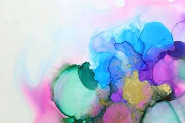 art photography of abstract fluid painting with alcohol ink, blue, green, pink and gold colors clipart