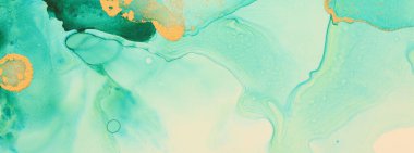 Alkol mürekkebi, mavi ve altın rengi olan soyut akışkan sanat resimlerinin sanat fotoğrafçılığı