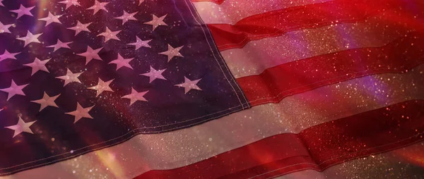 Amerikaanse Vlag Met Glitter Bokeh Achtergrond — Stockfoto