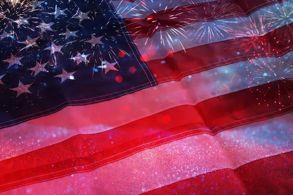 American Flag Glitter Bokeh Background Fireworks — Stock Photo, Image