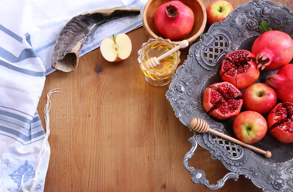 Rosh Hashanah Εβραϊκή Πρωτοχρονιά Διακοπών Έννοια Παραδοσιακά Σύμβολα — Φωτογραφία Αρχείου