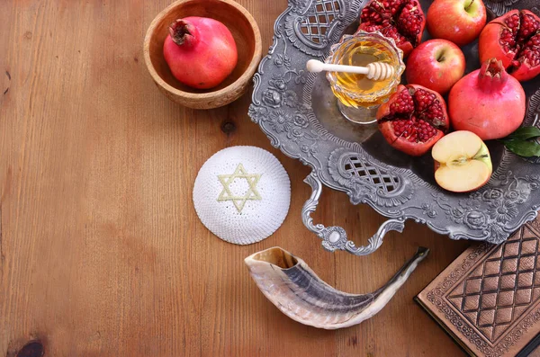 Rosz Hashanah Żydowskie Wakacje Noworoczne Koncepcja Symbole Tradycyjne — Zdjęcie stockowe