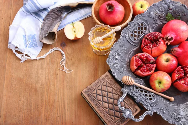 Rosh Hashanah Εβραϊκή Πρωτοχρονιά Διακοπών Έννοια Παραδοσιακά Σύμβολα — Φωτογραφία Αρχείου