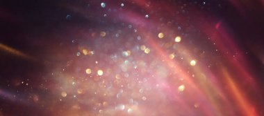 Soyut altın, pembe, mor ve siyah parıltılı ışıkların arka planı. Odaklanamadı