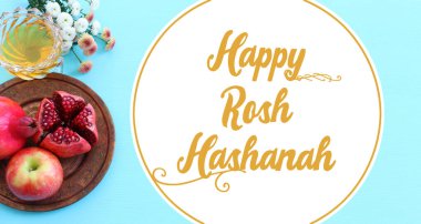 Rosh hashanah (Yahudi Yeni Yıl Tatili) konsepti. Geleneksel semboller