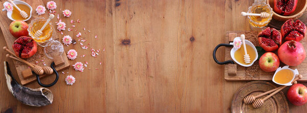 Rosh hashanah (jewish New Year holiday) concept. Traditional symbols