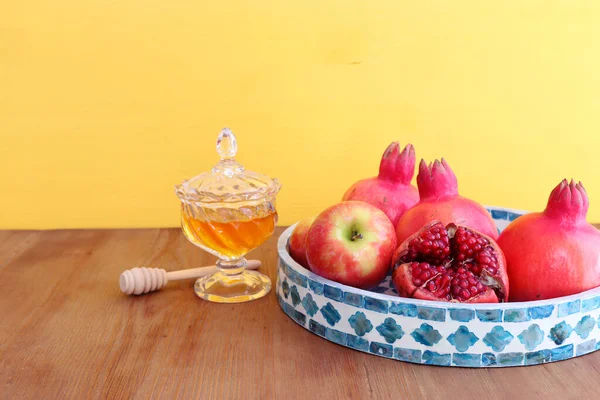 Imagem Religiosa Conceito Rosh Hashanah Feriado Ano Novo Judaico Símbolos — Fotografia de Stock