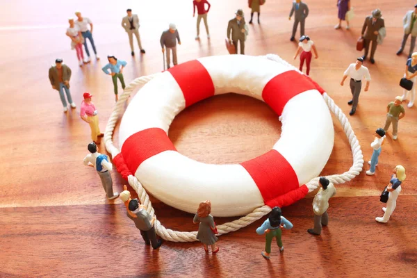 Concept Image Life Buoy Protecting Group People Rescue Support Times — Stock Photo, Image