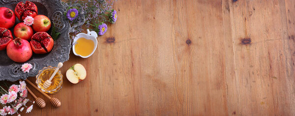 Rosh hashanah (jewish New Year holiday) concept. Traditional symbols