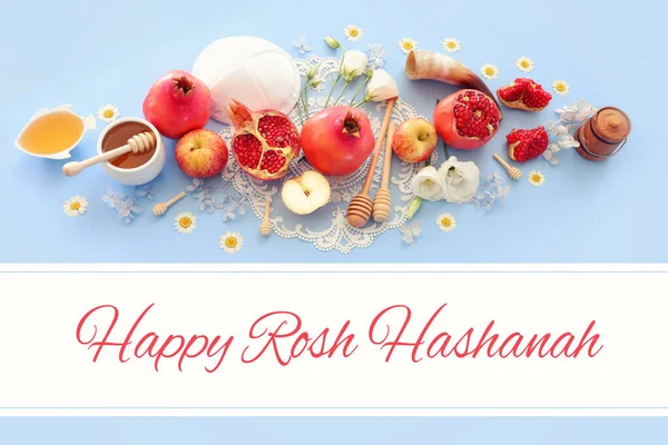 Rosh Hashanah Vacanza Anno Nuovo Ebrea Concetto Simboli Tradizionali — Foto Stock