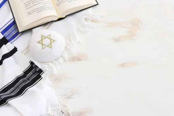 Religie Beeld Van Wit Gebed Talit Rosh Hashanah Joodse Nieuwjaarsvakantie — Stockfoto