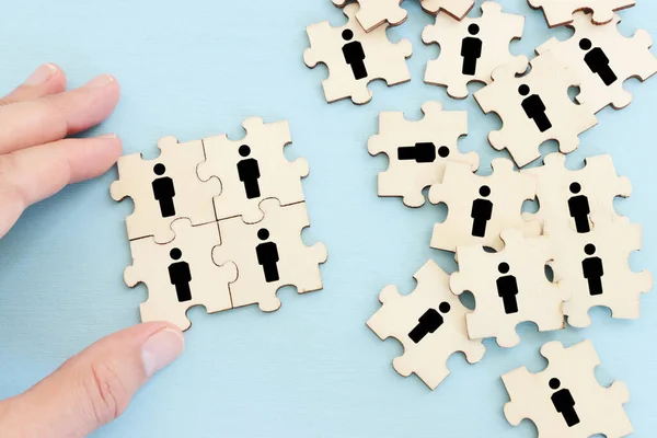 Geschäftskonzept Bild Von Puzzlebausteinen Mit Menschen Symbolen Personal Und Management — Stockfoto