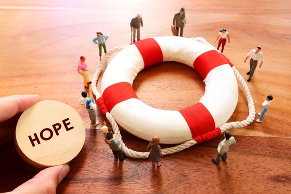 Concept Image Life Buoy Protecting Group People Rescue Support Times — Stock Photo, Image