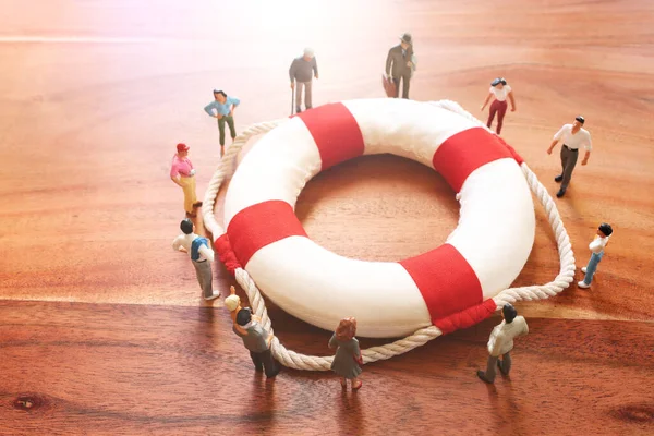 Concept Image Life Buoy Protecting Group People Rescue Support Times — Stock Photo, Image