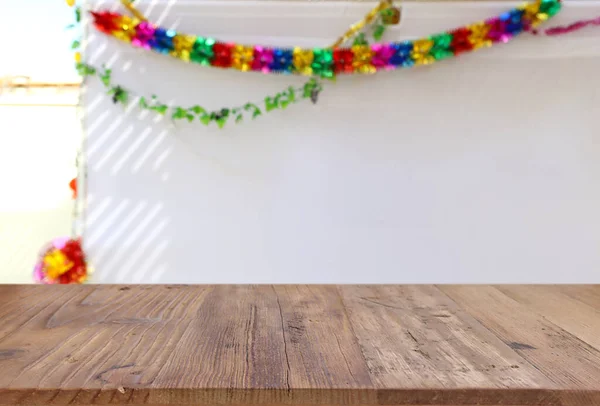 Jewish Festival Sukkot Traditional Succah Hut Decorations Empty Wooden Old — Stock Photo, Image