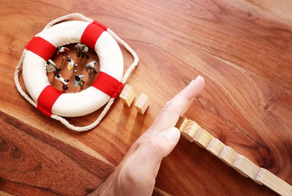 Concept Image Life Buoy Protecting Group People Rescue Support Times — Stock Photo, Image