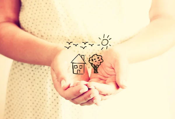 Closeup of young woman hands. hands outstretched in cupped shape. — Stock Photo, Image