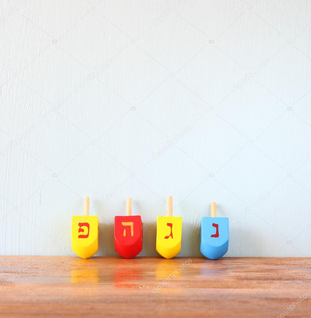 Image of front woodwn table and background. hanukkah concept