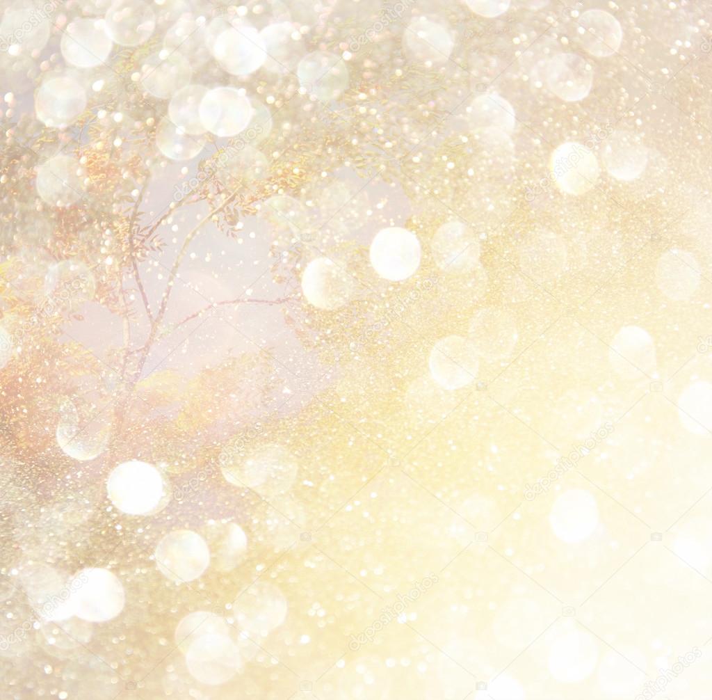 Glitter vintage lights background. abstract gold background . defocused