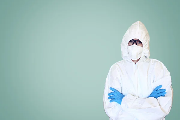 Lab scientist in safety suit — Stock Photo, Image